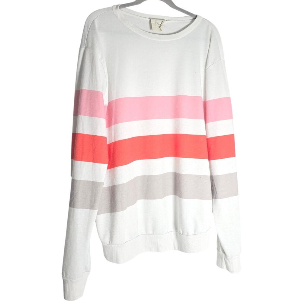 Fantastic Fawn Womens Medium Stripe Sweatshirt White Pink Stripe Long Sleeve USA